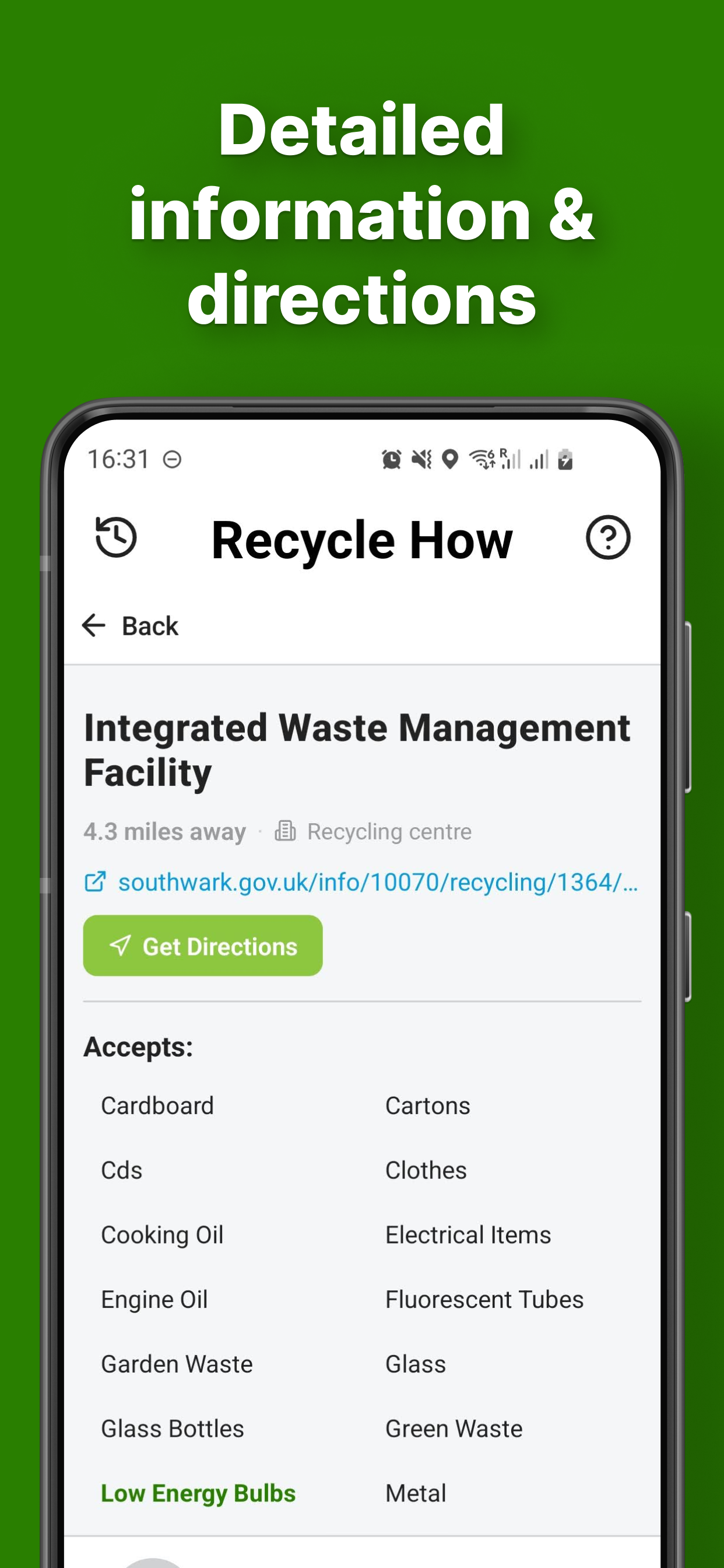 Detailed information and directions for recycling centres
